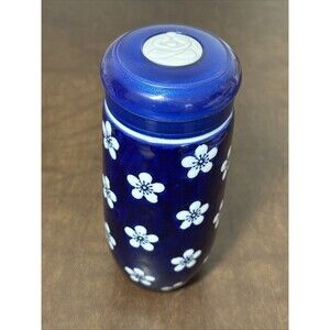 Teavana Kyoto Porcelain Travel Tumbler Tea Infuser w/ Basket Blue White Floral